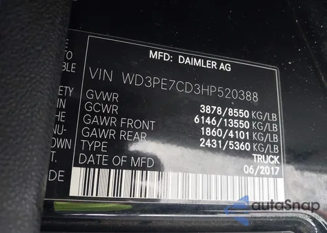 2017 Mercedes-Benz Sprinter 2500 Standard Roof V6 z USA, uszkodzony, nr VIN WD3PE7CD3HP520388